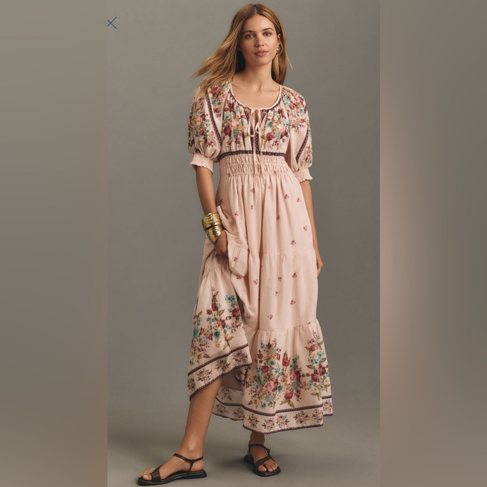 Anthropologie Blush Pink Floral Maxi Dress